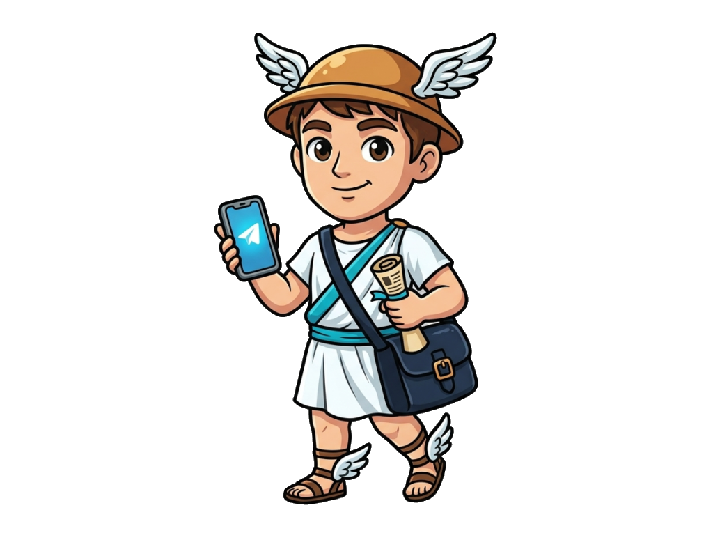 Mascotte OsintOps News: Hermes chibi alato con smartphone e papiro